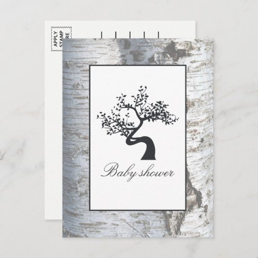 Rustieke Zilveren Berkenboom Baby shower Invitatio Uitnodiging Briefkaart (Voorkant / Achterkant)