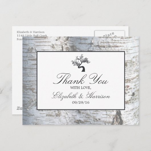 Rustieke Zilveren Berkenboom Bruiloft Dank u Briefkaart (Voorkant / Achterkant)