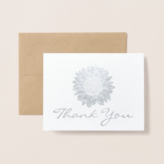 Rustieke zilveren folie zonnebloem bruiloft dank u folie kaarten (Voorkant met envelop)