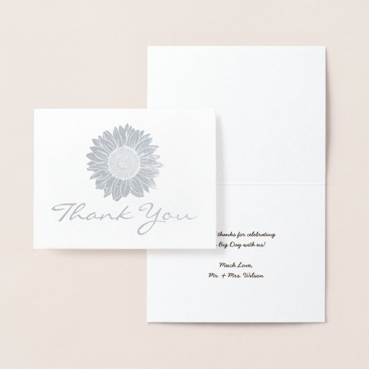Rustieke zilveren folie zonnebloem bruiloft dank u folie kaarten (Display)