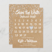 Rustieke zilveren liefde hart kalender Save the Da Aankondigingskaart (Voorkant / Achterkant)