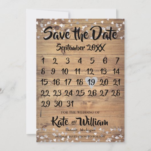 Rustieke zilveren liefde hart kalender Save the Da Date (Voorkant)