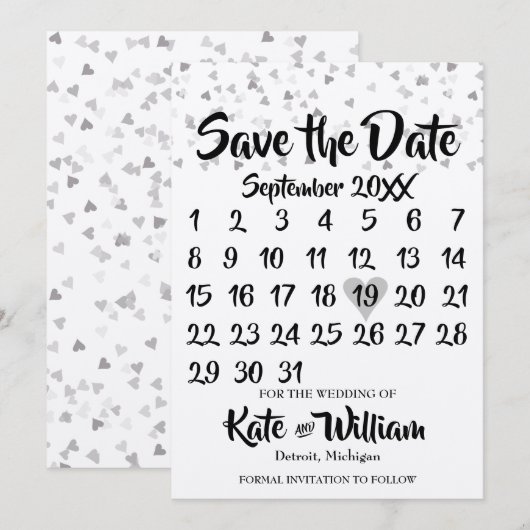 Rustieke zilveren liefde hart kalender Save the Da Save The Date (Voorkant / Achterkant)