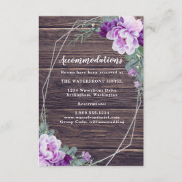 Rustieke zilveren & Paarse bloemenbruiloft details Informatiekaartje