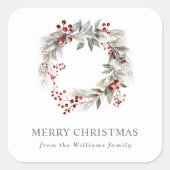 Rustieke zilveren winter bloemenkrans vierkante sticker (Voorkant)