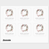 Rustieke zilveren winter bloemenkrans vierkante sticker (Vel)