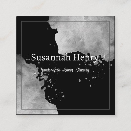 Rustieke zilveren zwarte handgemaakte sieraden vierkante visitekaartje (Voorkant)