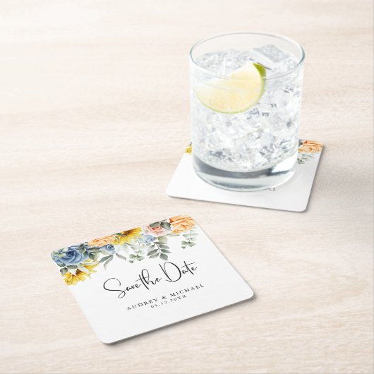 Rustieke Zomer Bloemen Groen Huwelijk Save Datum Kartonnen Onderzetters (Insitu)