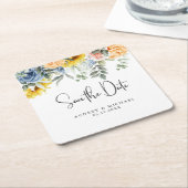 Rustieke Zomer Bloemen Groen Huwelijk Save Datum Kartonnen Onderzetters (Schuin)