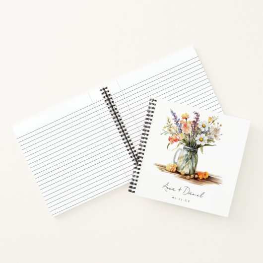 Rustieke Zomer Bloemen Mason Jar bruiloft gastenbo Notitieboek (Binnen)