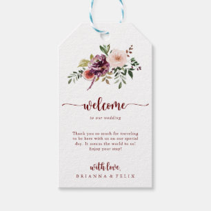 Rustieke zomer bloemenkalligrafie bruiloft welkom cadeaulabel