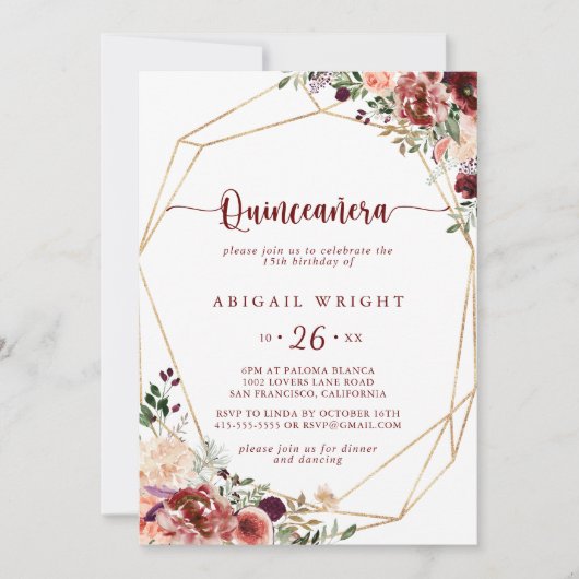 Rustieke zomer bloemenkalligrafie Quinceañera Kaart (Voorkant)