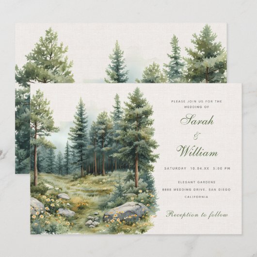 Rustieke zomer groen bos bruiloft kaart (Voorkant / Achterkant)