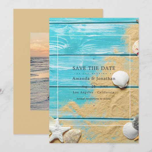Rustieke zomer strand bruiloft save the date (Voorkant / Achterkant)