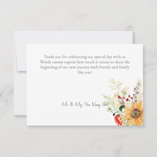 Rustieke Zomer Wildbloemen & Zonnebloemen Bruiloft Bedankkaart (Achterkant)