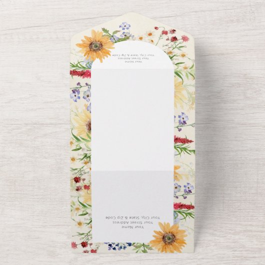 Rustieke Zomer Wildbloemen Zonnebloemen Cream Dine All In One Uitnodiging (Buitenkant)