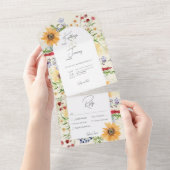 Rustieke Zomer Wildbloemen Zonnebloemen Cream Dine All In One Uitnodiging (Afscheurbaar)