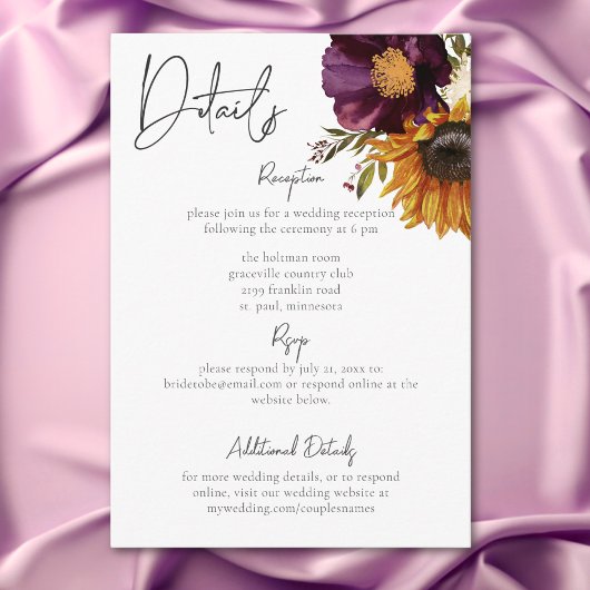 Rustieke Zomer Wildbloemen & Zonnebloemen Details Informatiekaartje