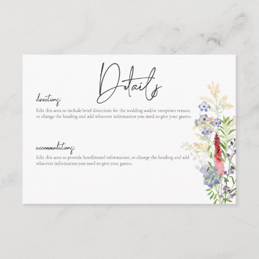 Rustieke Zomer Wildbloemen & Zonnebloemen Details Informatiekaartje (Voorkant)