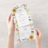 Rustieke Zomer Wildbloemen Zonnebloemen Wit diner All In One Uitnodiging (Afscheurbaar)