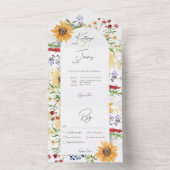 Rustieke Zomer Wildbloemen Zonnebloemen Wit diner All In One Uitnodiging (Binnen)