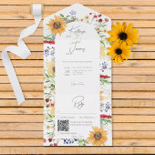Rustieke Zomer Wildbloemen Zonnebloemen Wit QR Cod All In One Uitnodiging