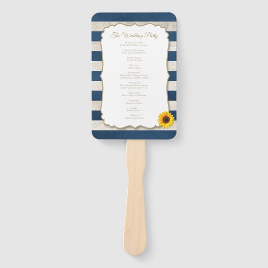 Rustieke Zomer Zonnebloem Marine Blauwe Strepen Br Handwaaier (Voorkant)