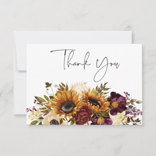 Rustieke Zomer Zonnebloemen & Bourgondische Bloeme Bedankkaart (Voorkant)
