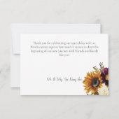 Rustieke Zomer Zonnebloemen & Bourgondische Bloeme Bedankkaart (Achterkant)