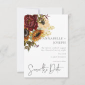 Rustieke Zomer Zonnebloemen & Bourgondische Bloeme Save The Date (Voorkant)