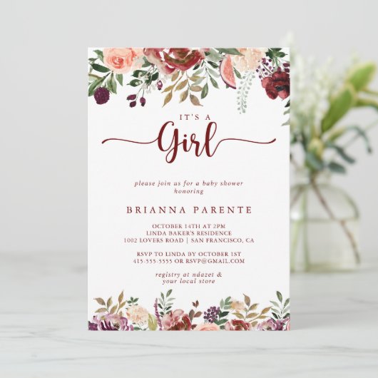 Rustieke zomerbloemen Het is een meisje Baby showe Kaart (Staand voorkant)