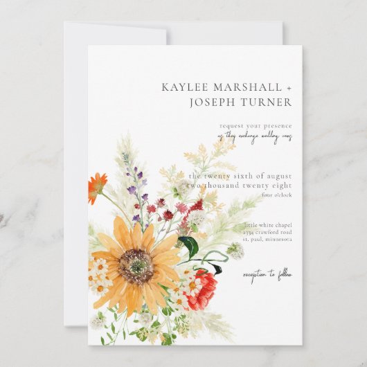 Rustieke zomerwilde bloemen & zonnebloemen kaart (Voorkant)