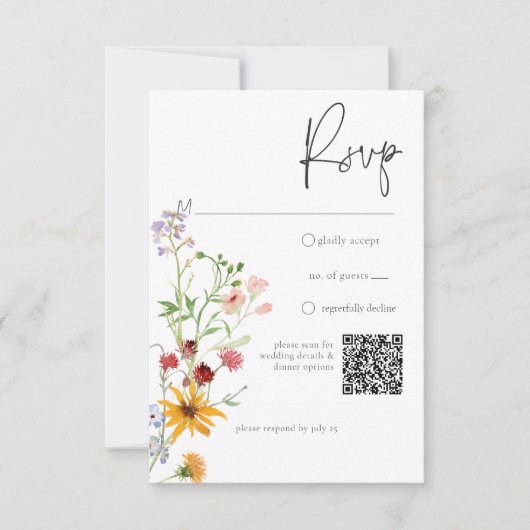 Rustieke zomerwilde bloemen & zonnebloemen RSVP kaartje (Voorkant)