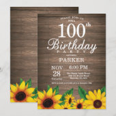 Rustieke Zonnebloem 100ste Verjaardag Uitnodiging (Voorkant / Achterkant)