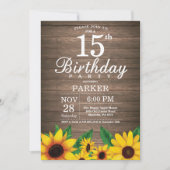 Rustieke Zonnebloem 15e verjaardag Uitnodiging (Voorkant)