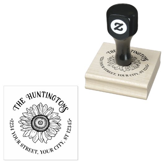 Rustieke Zonnebloem #1 Aangepaste familienaam Adre Rubberstempel (Gestempeld)