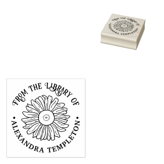 Rustieke Zonnebloem #1 Ronde Bibliotheek Boeknaam Rubberstempel (Gestempeld)
