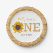 Rustieke Zonnebloem 1e Verjaardag Boho Waterverf Papieren Bordje (Voorkant)