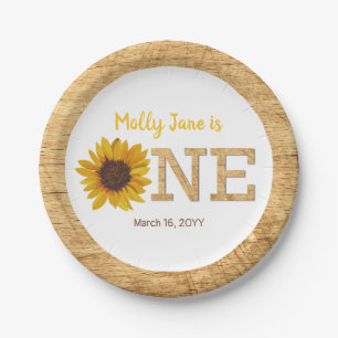 Rustieke Zonnebloem 1e Verjaardag Boho Waterverf Papieren Bordje