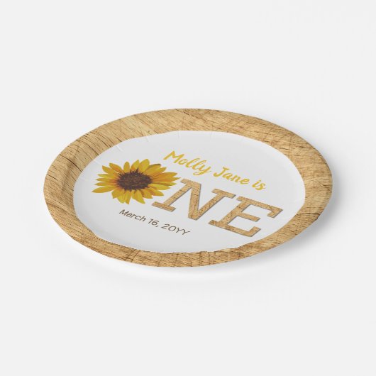 Rustieke Zonnebloem 1e Verjaardag Boho Waterverf Papieren Bordje (Gekanteld)