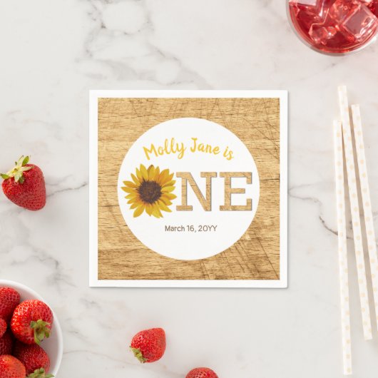 Rustieke Zonnebloem 1e Verjaardag Boho Waterverf Servet (Insitu)