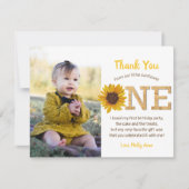 Rustieke Zonnebloem 1e Verjaardag Meisje Dank u Ka Bedankkaart (Voorkant)