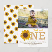 Rustieke Zonnebloem 1e Verjaardag Meisje Dank u Ka Bedankkaart (Voorkant / Achterkant)