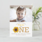 Rustieke Zonnebloem 1e Verjaardag Meisje Foto Kaart (Staand voorkant)