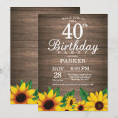 Rustieke Zonnebloem 40e Verjaardagsuitnodiging Kaart (Voorkant / Achterkant)