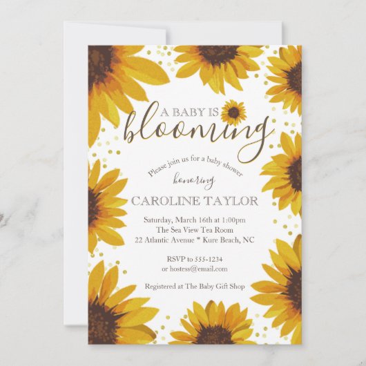 Rustieke zonnebloem Baby is bloeiende douche Kaart (Voorkant)