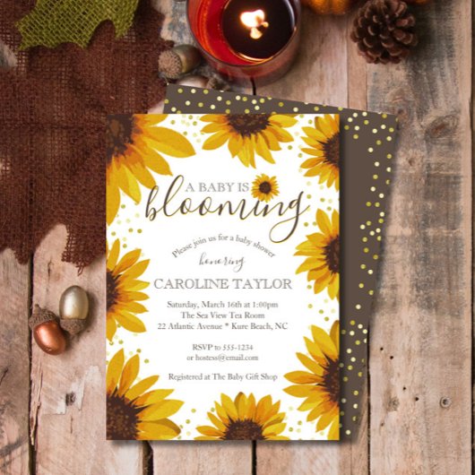 Rustieke zonnebloem Baby is bloeiende douche Kaart