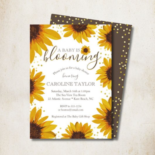 Rustieke zonnebloem Baby is bloeiende douche Kaart