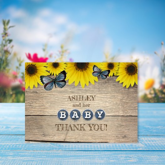 Rustieke Zonnebloem Baby Shower Bedankt