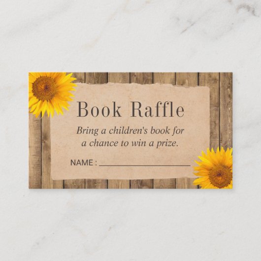 Rustieke Zonnebloem Baby shower Boek Raffle Ticket Informatiekaartje (Voorkant)